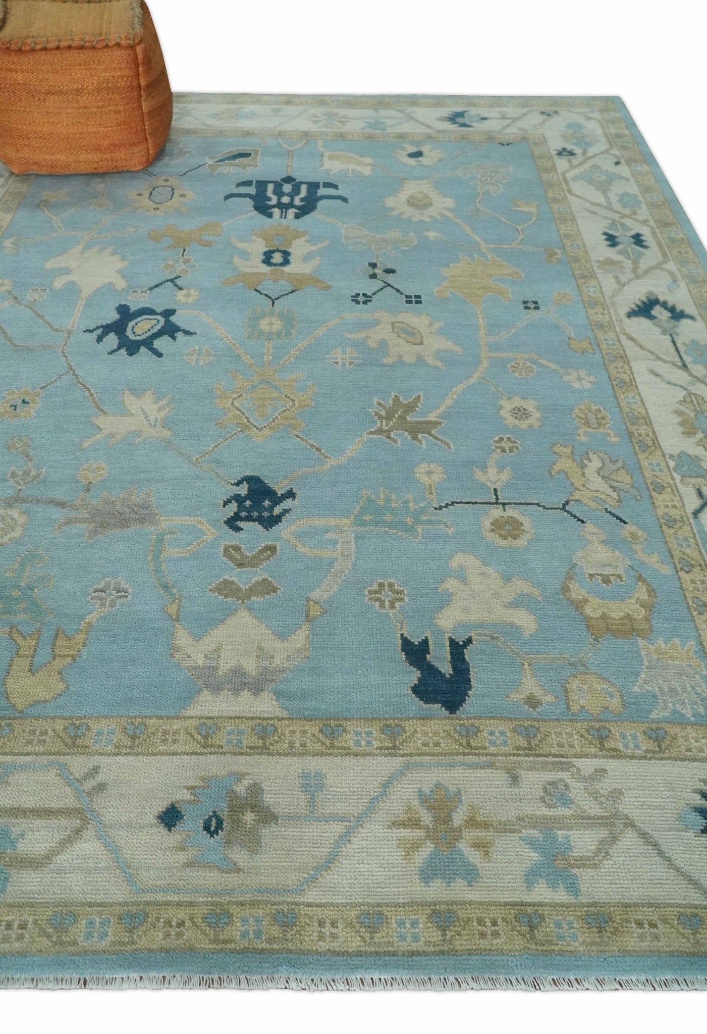 Custom made, Antique Blue, Ivory and Beige Multi Size Traditional Oushak Wool Rug - Marsh and Manor Collective