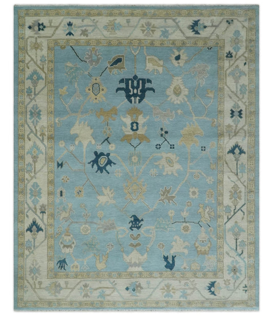 Custom made, Antique Blue, Ivory and Beige Multi Size Traditional Oushak Wool Rug - Marsh and Manor Collective