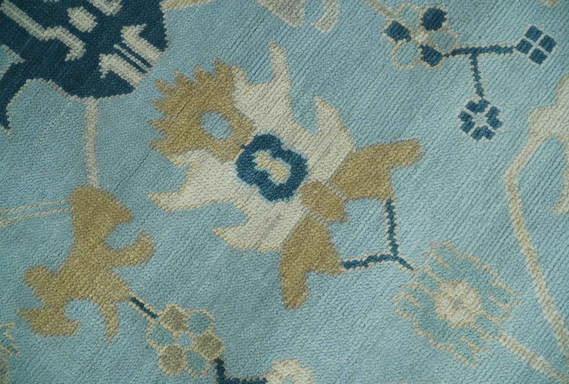 Custom made, Antique Blue, Ivory and Beige Multi Size Traditional Oushak Wool Rug - Marsh and Manor Collective