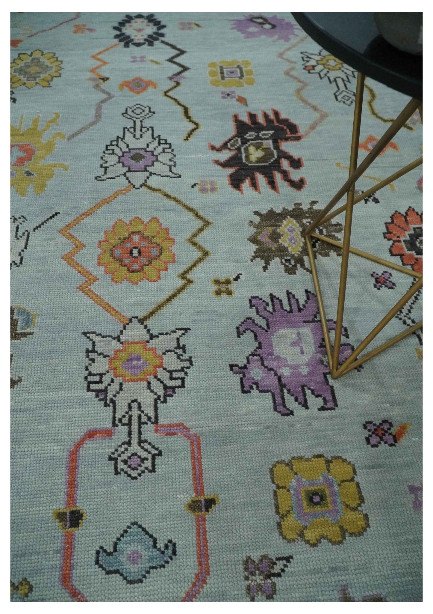 Custom Made Aqua and Green Hand knotted Traditional Oushak wool area Rug - Marsh and Manor Collective