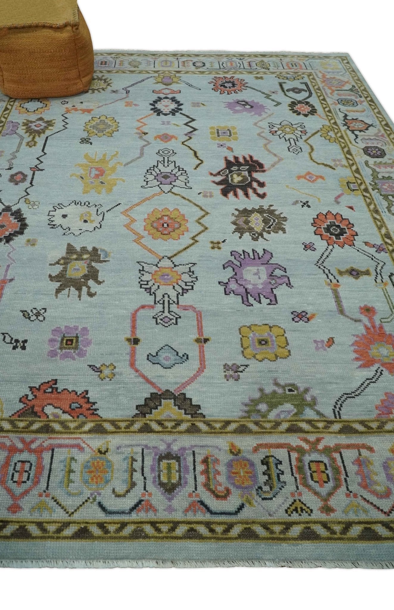 Custom Made Aqua and Green Hand knotted Traditional Oushak wool area Rug - Marsh and Manor Collective