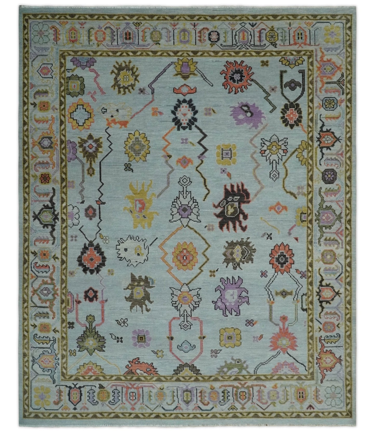Custom Made Aqua and Green Hand knotted Traditional Oushak wool area Rug - Marsh and Manor Collective