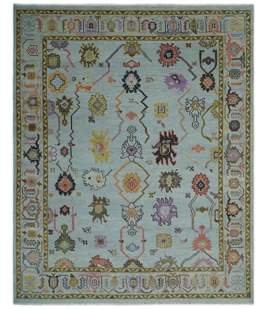 Custom Made Aqua and Green Hand knotted Traditional Oushak wool area Rug - Marsh and Manor Collective