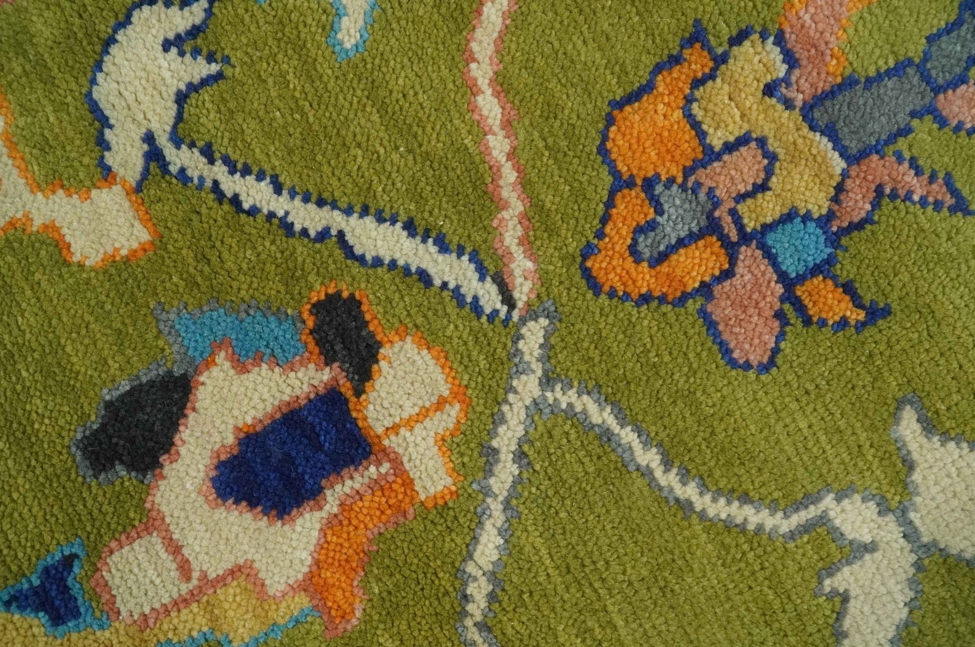 Custom Made Green, Gray and Peach Colorful Hand knotted Traditional Oushak wool Area Rug - Marsh and Manor Collective