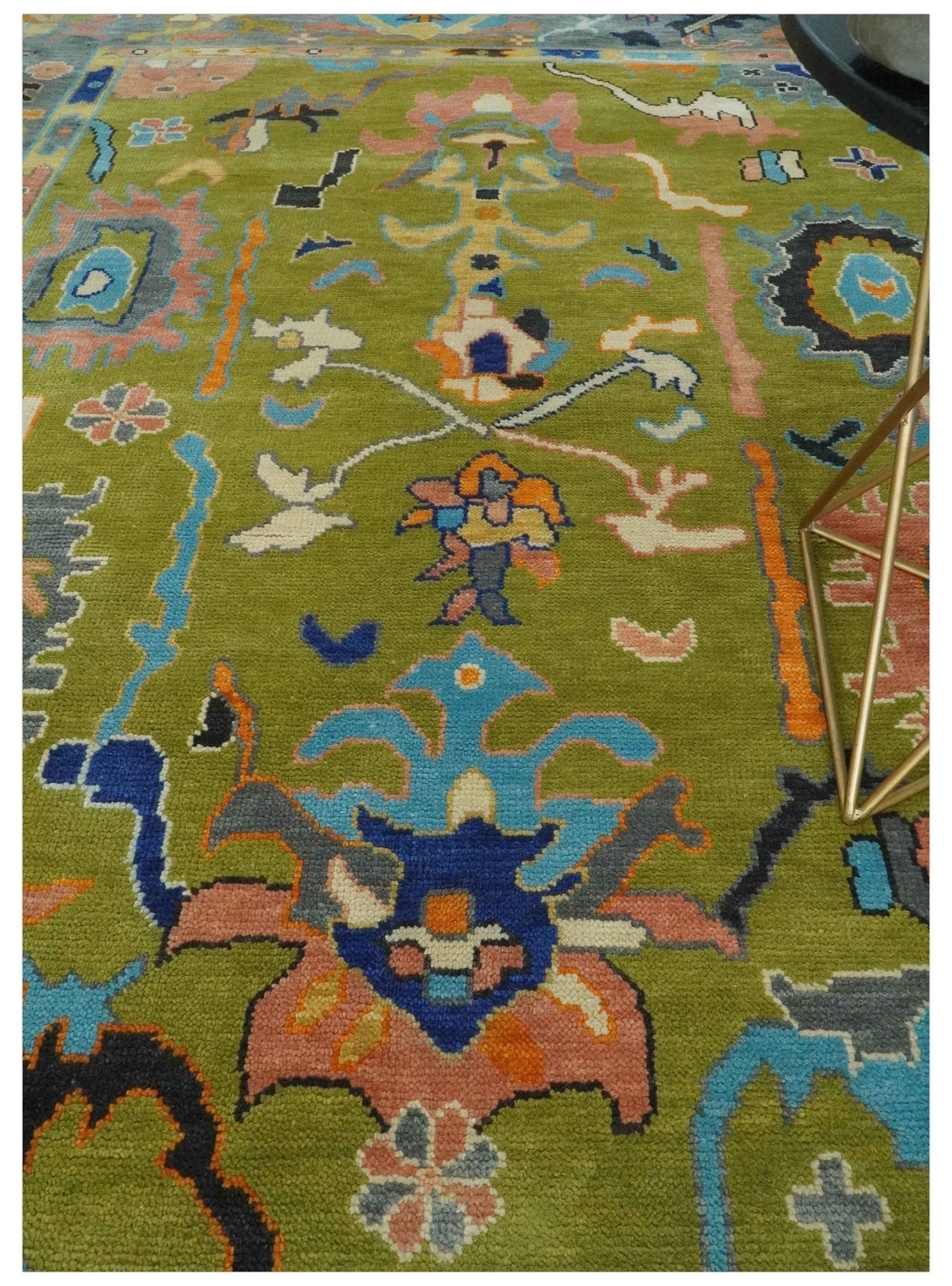 Custom Made Green, Gray and Peach Colorful Hand knotted Traditional Oushak wool Area Rug - Marsh and Manor Collective