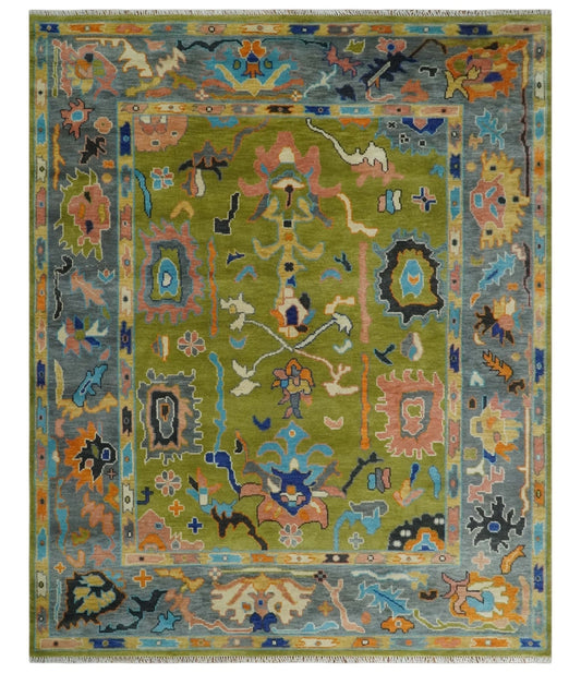 Custom Made Green, Gray and Peach Colorful Hand knotted Traditional Oushak wool Area Rug - Marsh and Manor Collective