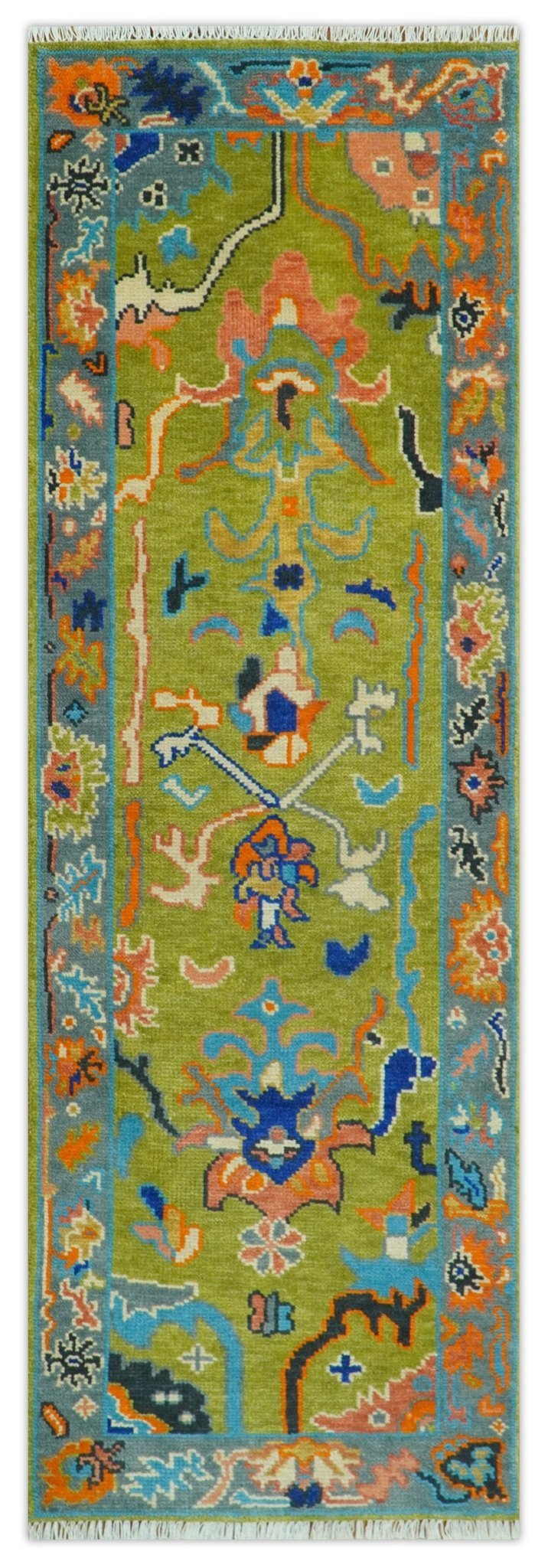 Custom Made Green, Gray and Peach Colorful Hand knotted Traditional Oushak wool Area Rug - Marsh and Manor Collective
