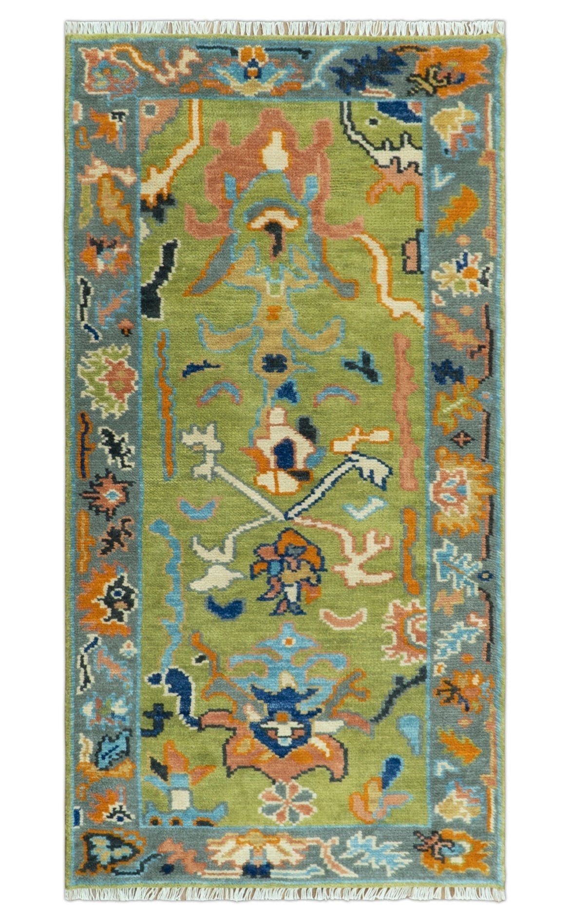 Custom Made Green, Gray and Peach Colorful Hand knotted Traditional Oushak wool Area Rug - Marsh and Manor Collective