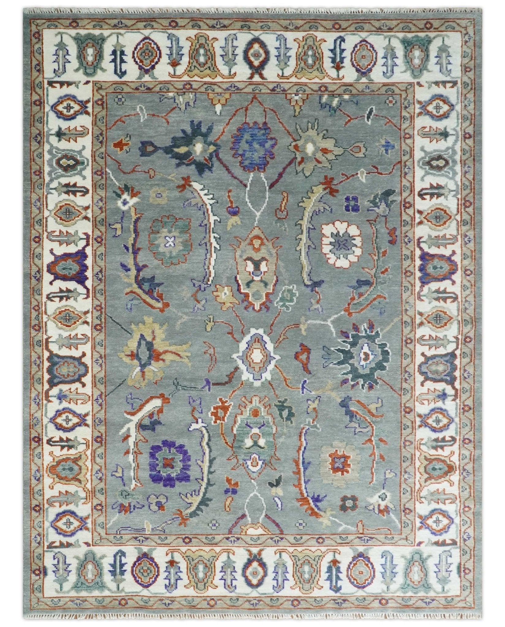 Custom made, Hand Knotted Gray and Ivory Traditional Oriental Oushak Wool Area Rug - Marsh and Manor Collective
