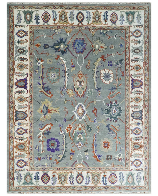 Custom made, Hand Knotted Gray and Ivory Traditional Oriental Oushak Wool Area Rug - Marsh and Manor Collective