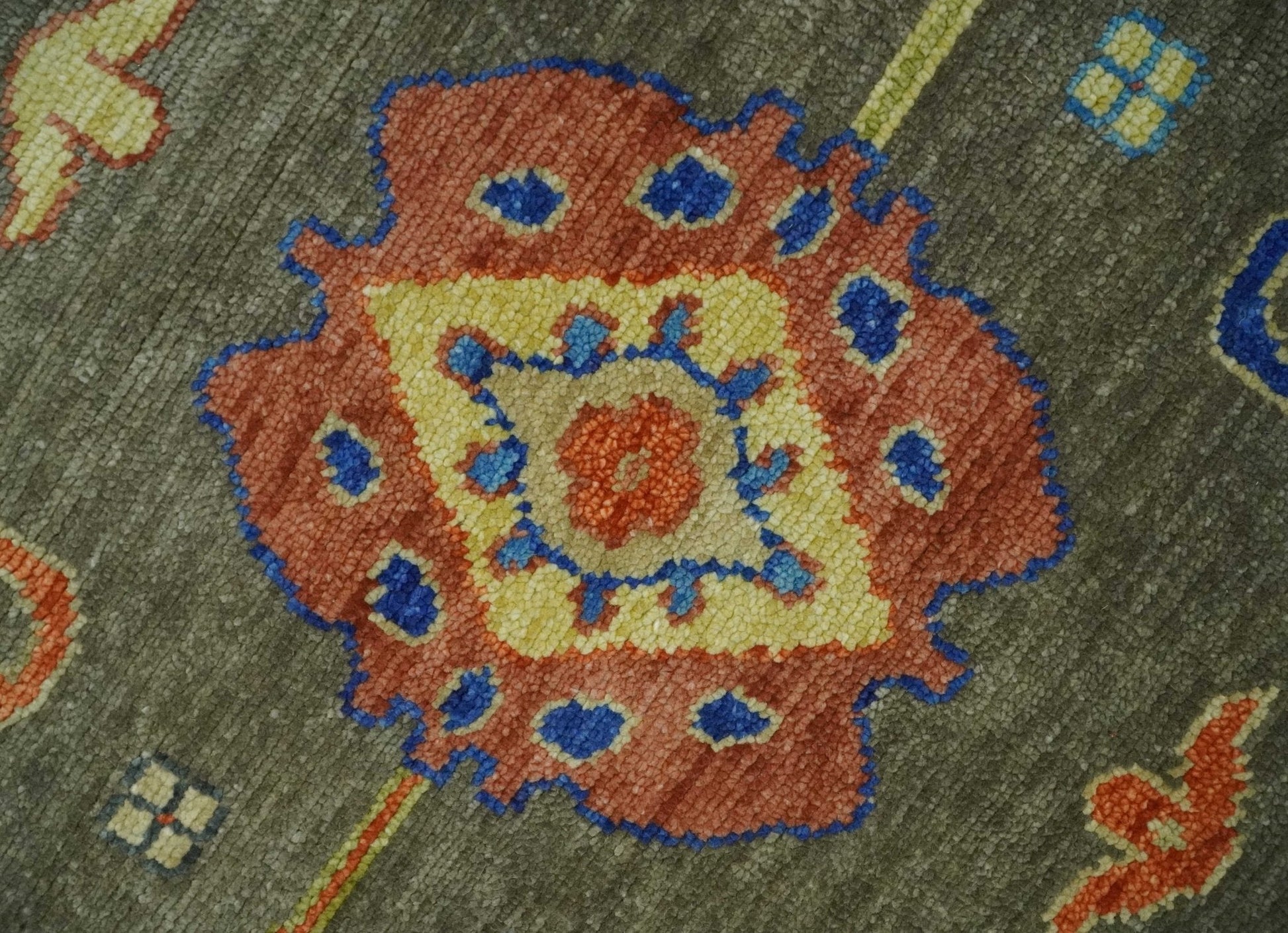 Custom made, Olive and Blue Vibrant Colorful Traditional Oushak Multi Size wool Area Rug - Marsh and Manor Collective