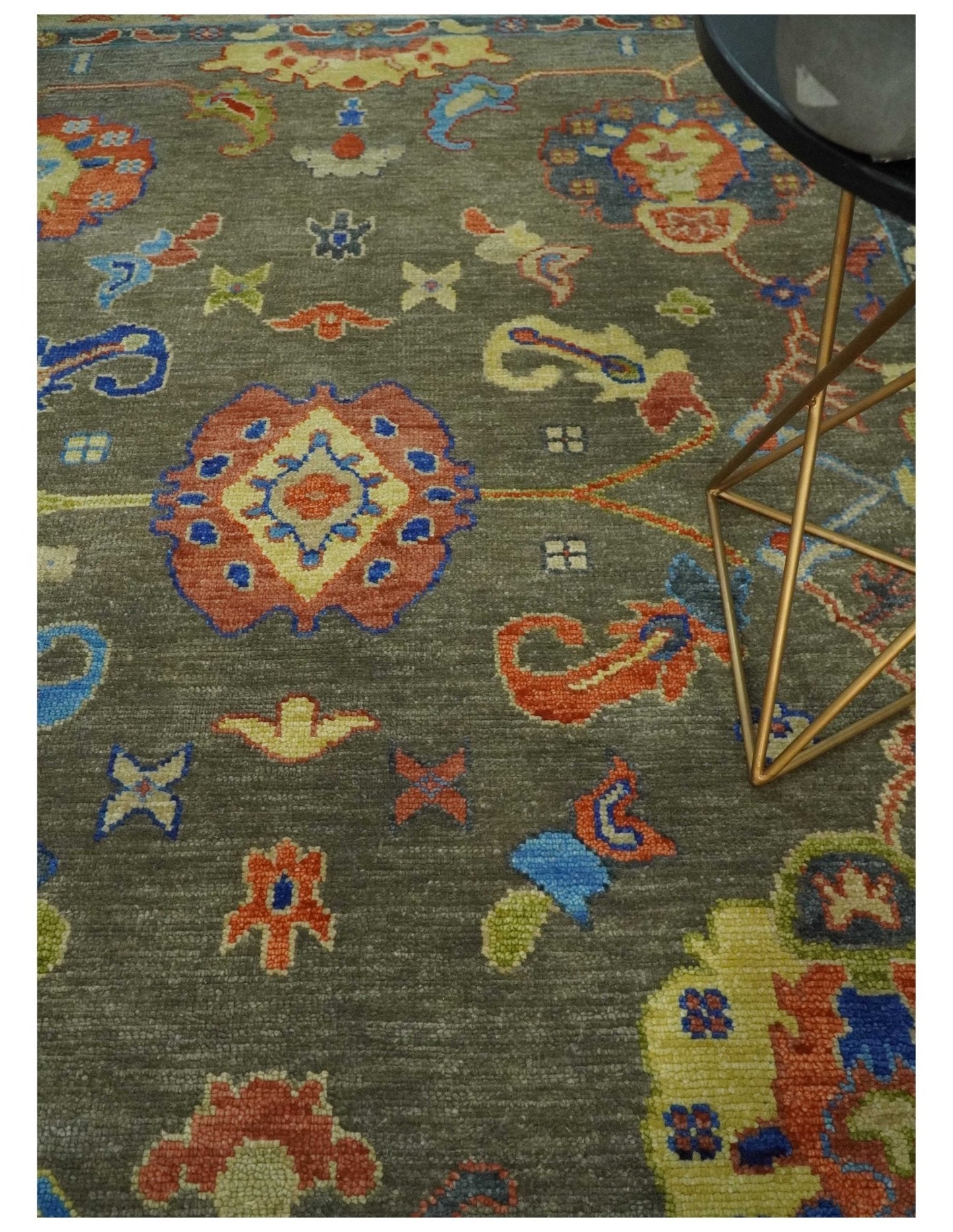Custom made, Olive and Blue Vibrant Colorful Traditional Oushak Multi Size wool Area Rug - Marsh and Manor Collective
