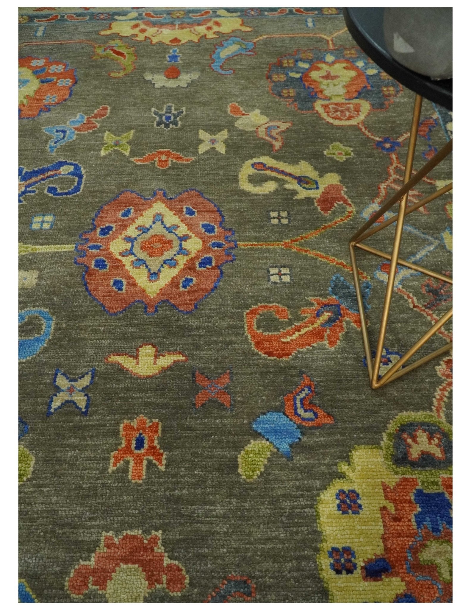 Custom made, Olive and Blue Vibrant Colorful Traditional Oushak Multi Size wool Area Rug - Marsh and Manor Collective