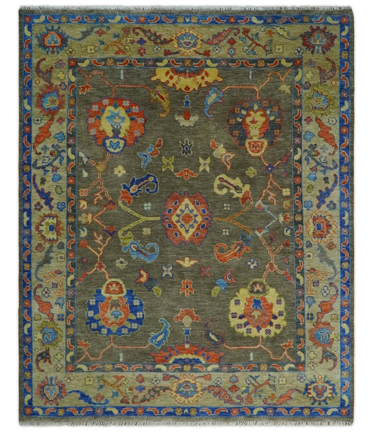 Custom made, Olive and Blue Vibrant Colorful Traditional Oushak Multi Size wool Area Rug - Marsh and Manor Collective