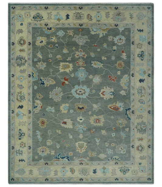 Custom made,Hand knotted Gray and Beige Traditional Oushak Wool Area Rug - Marsh and Manor Collective