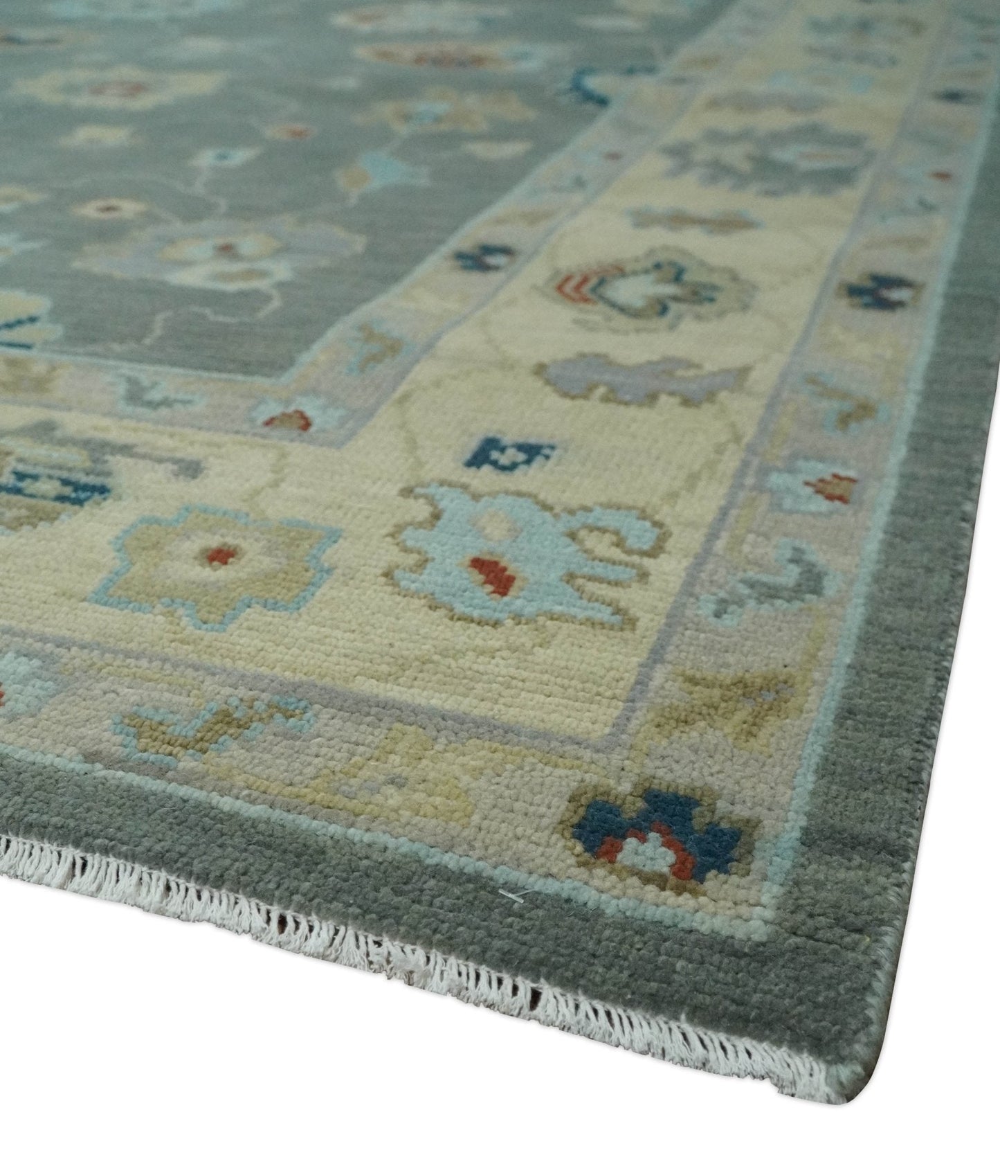 Custom made,Hand knotted Gray and Beige Traditional Oushak Wool Area Rug - Marsh and Manor Collective