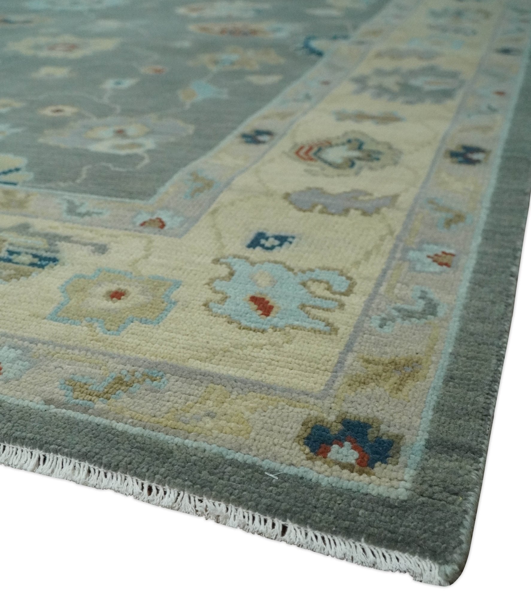 Custom made,Hand knotted Gray and Beige Traditional Oushak Wool Area Rug - Marsh and Manor Collective