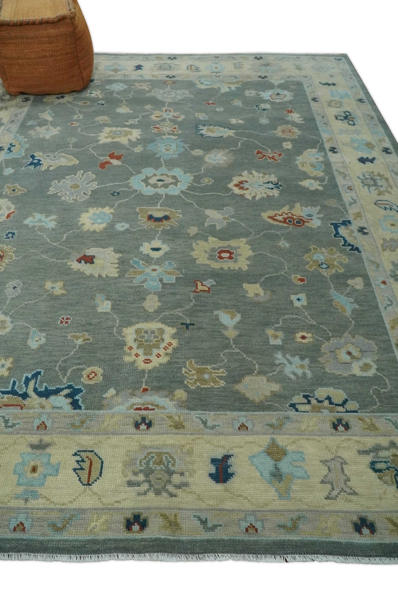 Custom made,Hand knotted Gray and Beige Traditional Oushak Wool Area Rug - Marsh and Manor Collective