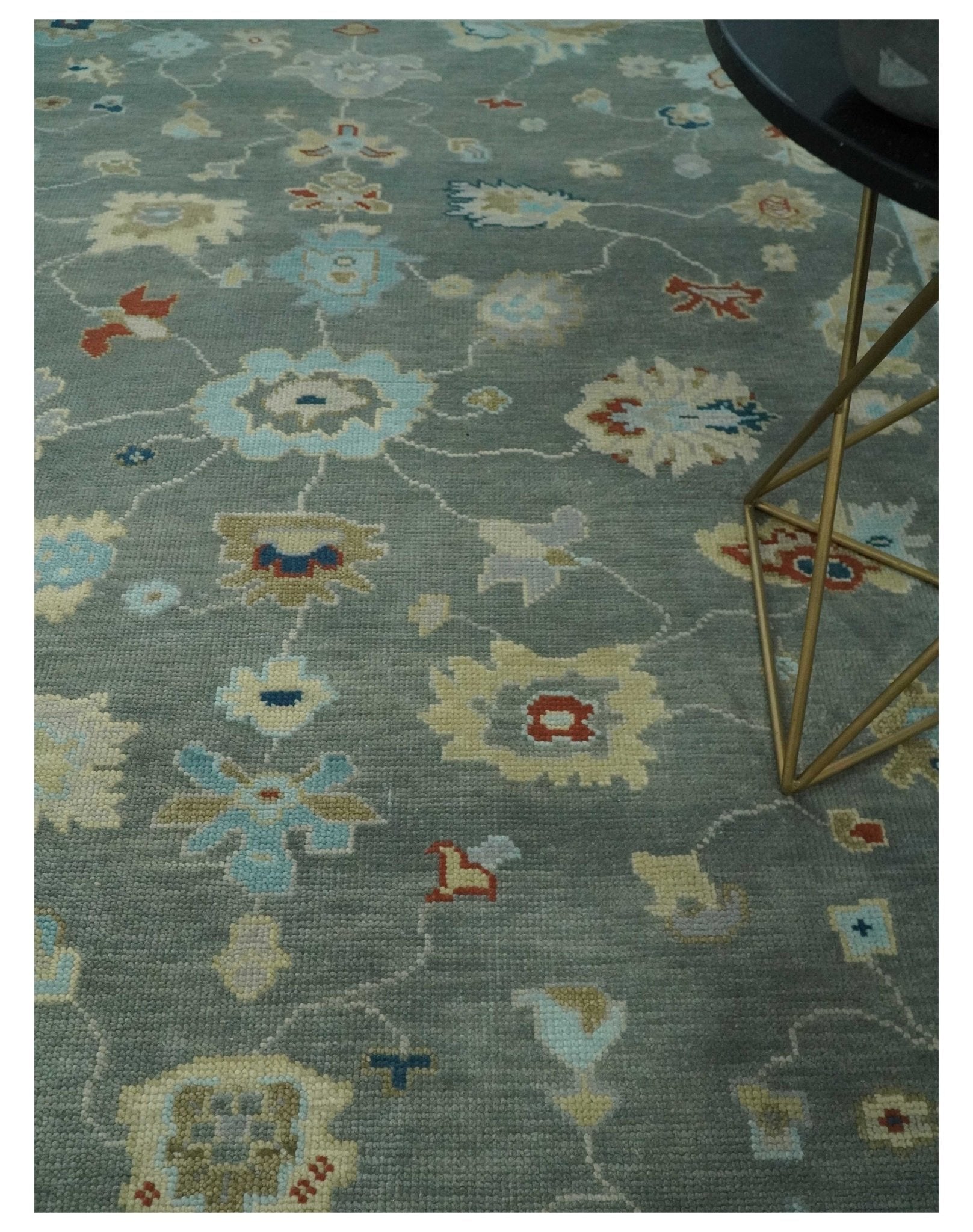 Custom made,Hand knotted Gray and Beige Traditional Oushak Wool Area Rug - Marsh and Manor Collective