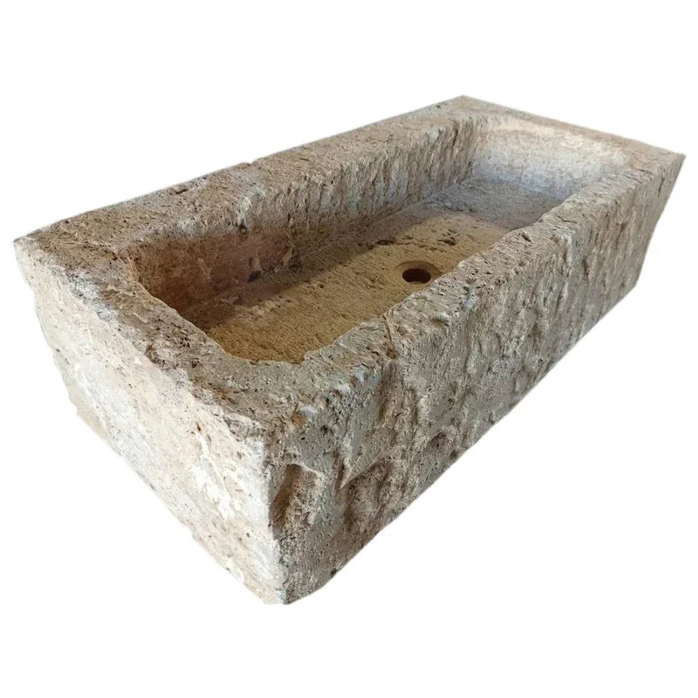 Ephesus Light Travertine Rustic Old - world Look Wall - mount Outdoor Sink (W)18" (L)28" (H)8" - Marsh and Manor Collective