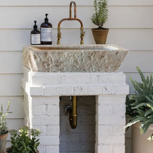 Ephesus Light Travertine Rustic Old - world Look Wall - mount Outdoor Sink (W)18" (L)28" (H)8" - Marsh and Manor Collective