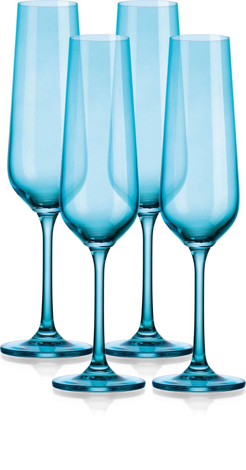 Set of Four Colored Champagne Flutes - multi colors avail: Amethyst