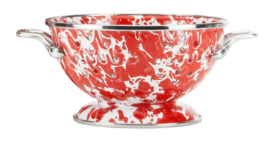 Golden Rabbit Enamelware - 1qt Petite Colander (Red Swirl) - Marsh and Manor Collective