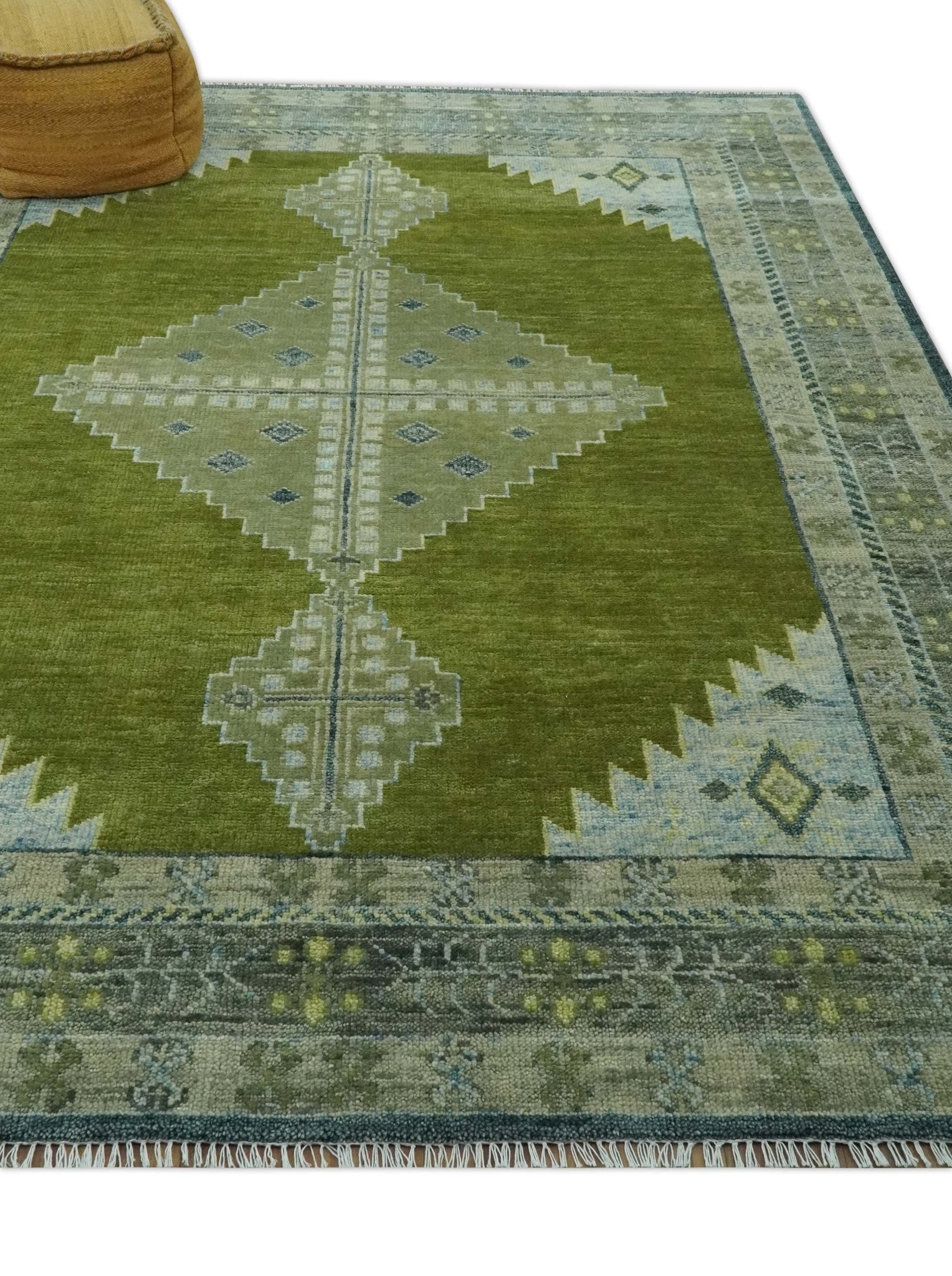 Green, Blue and Gray Hand Knotted Traditional Heriz Multi Size wool area rug - Marsh and Manor Collective