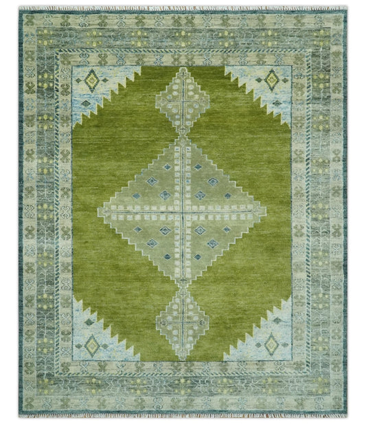 Green, Blue and Gray Hand Knotted Traditional Heriz Multi Size wool area rug - Marsh and Manor Collective