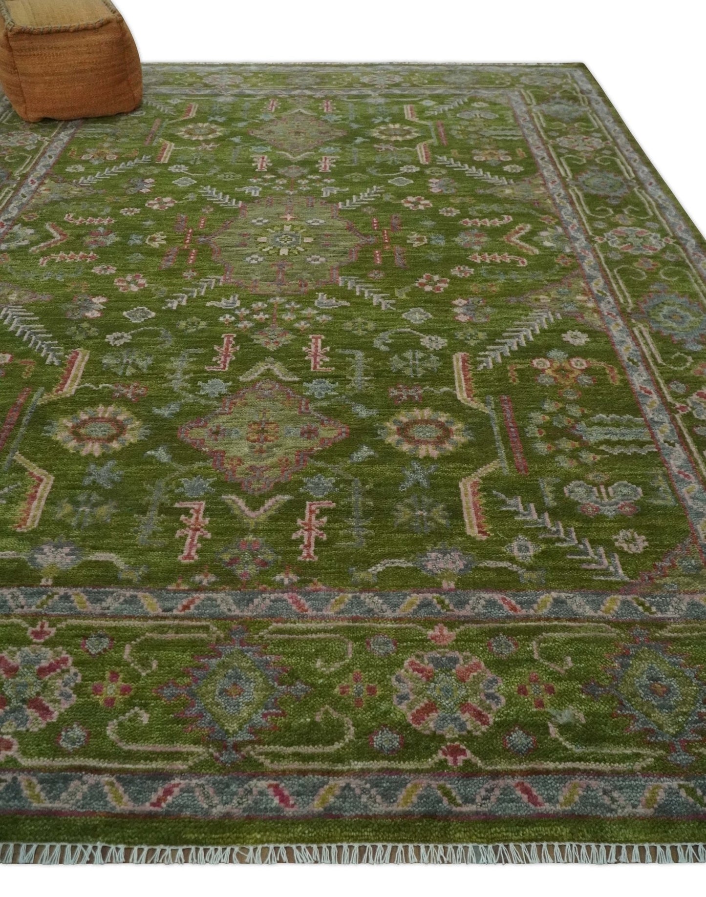 Hand Knotted Green and Silver Traditional Multi Size Antique Wool Area Rug - Marsh and Manor Collective