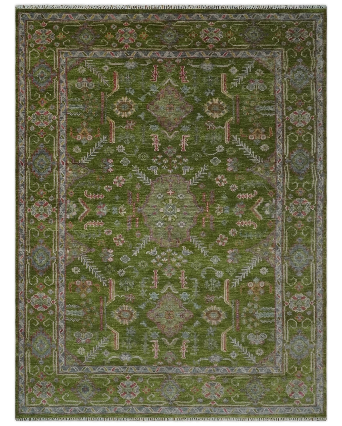 Hand Knotted Green and Silver Traditional Multi Size Antique Wool Area Rug - Marsh and Manor Collective