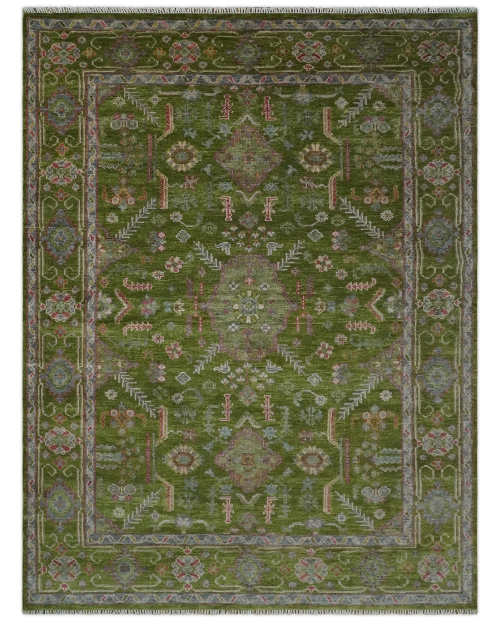 Hand Knotted Green and Silver Traditional Multi Size Antique Wool Area Rug - Marsh and Manor Collective