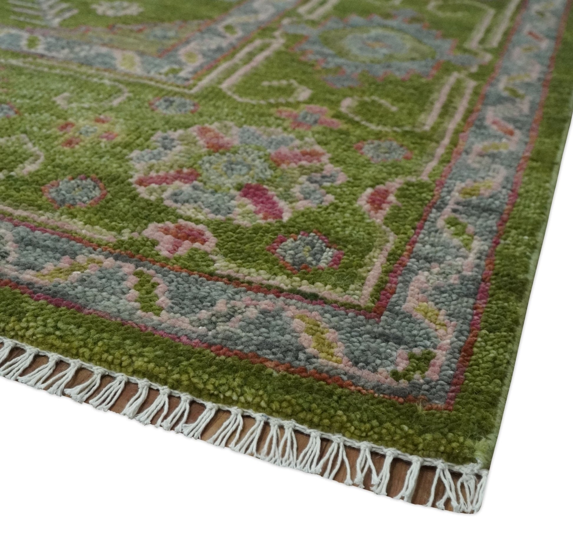 Hand Knotted Green and Silver Traditional Multi Size Antique Wool Area Rug - Marsh and Manor Collective