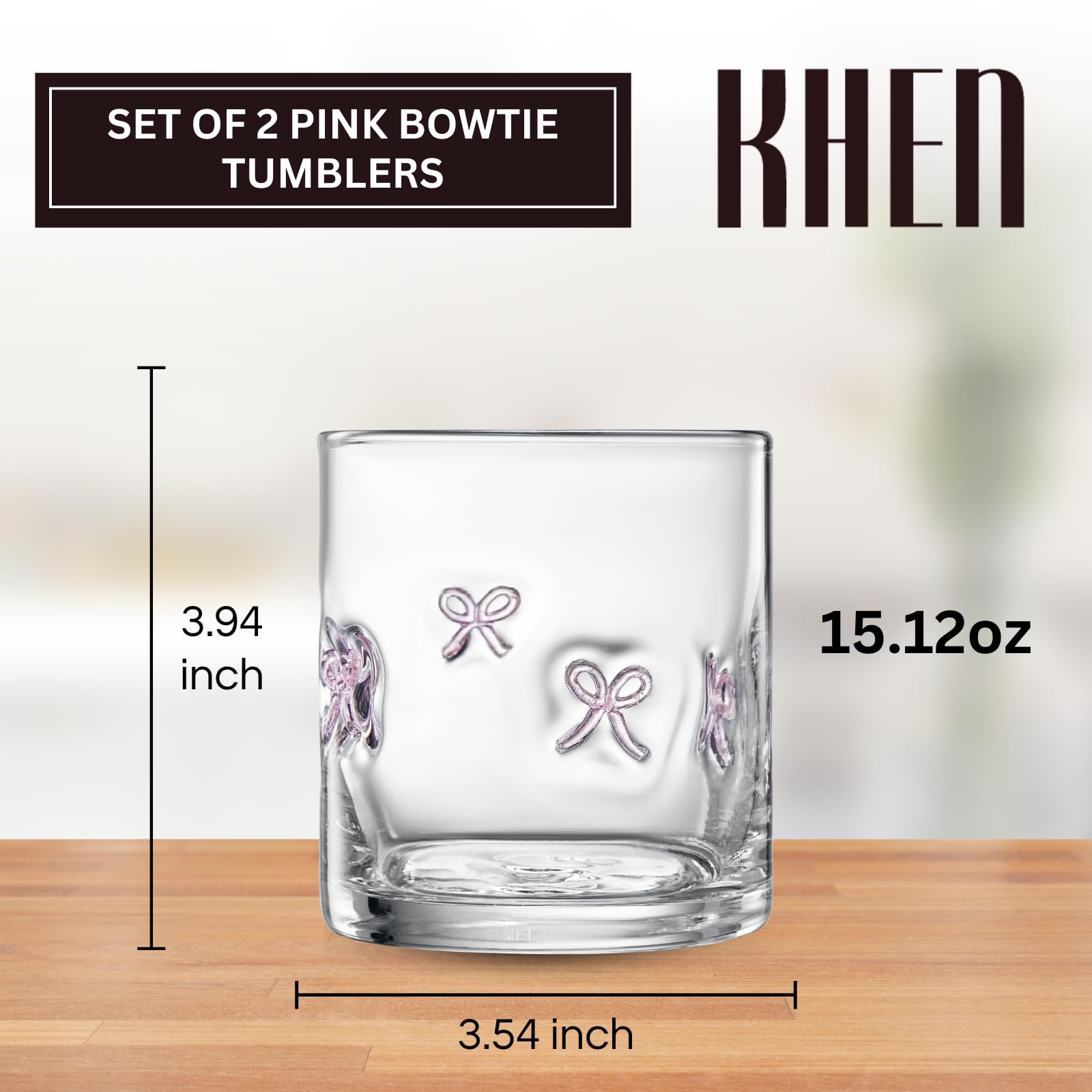 Khen Bowtie Tumblers Set Stylish Break Resistant Acrylic Drinkware for Cocktail Wedding Gift Use - Set of 2 Pink - Marsh and Manor Collective