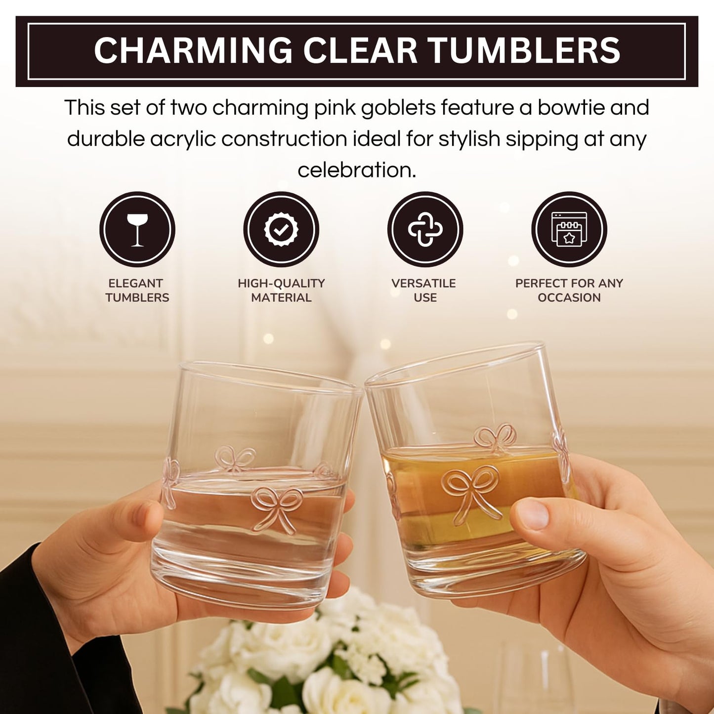 Khen Bowtie Tumblers Set Stylish Break Resistant Acrylic Drinkware for Cocktail Wedding Gift Use - Set of 2 Pink - Marsh and Manor Collective