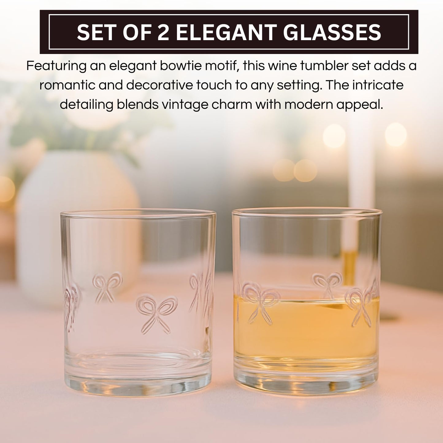Khen Bowtie Tumblers Set Stylish Break Resistant Acrylic Drinkware for Cocktail Wedding Gift Use - Set of 2 Pink - Marsh and Manor Collective