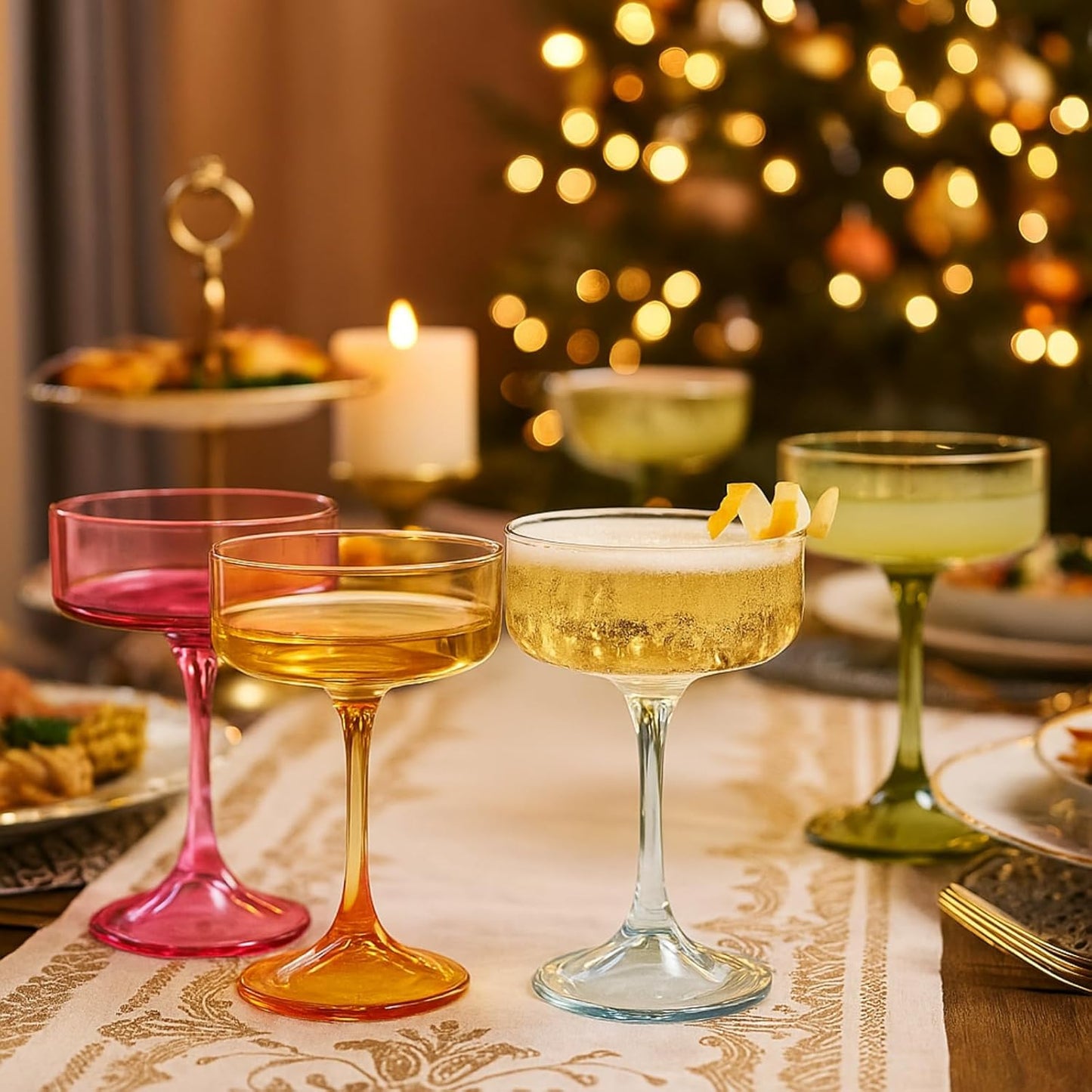 Khen Champagne Coupes Morgan Set Vibrant Stemware Drinkware for Parties - Set of 4 Multicolor - Marsh and Manor Collective