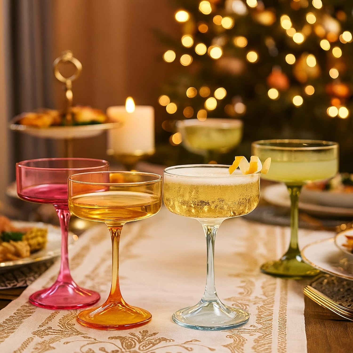 Khen Champagne Coupes Morgan Set Vibrant Stemware Drinkware for Parties - Set of 4 Multicolor - Marsh and Manor Collective
