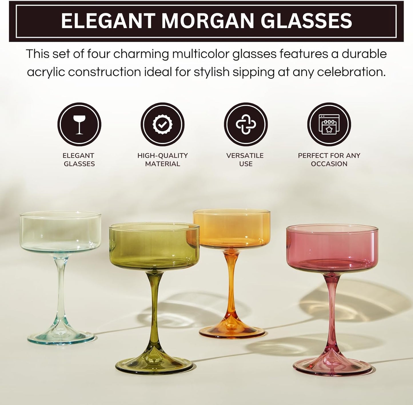 Khen Champagne Coupes Morgan Set Vibrant Stemware Drinkware for Parties - Set of 4 Multicolor - Marsh and Manor Collective
