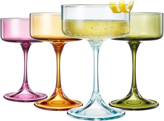 Khen Champagne Coupes Morgan Set Vibrant Stemware Drinkware for Parties - Set of 4 Multicolor - Marsh and Manor Collective