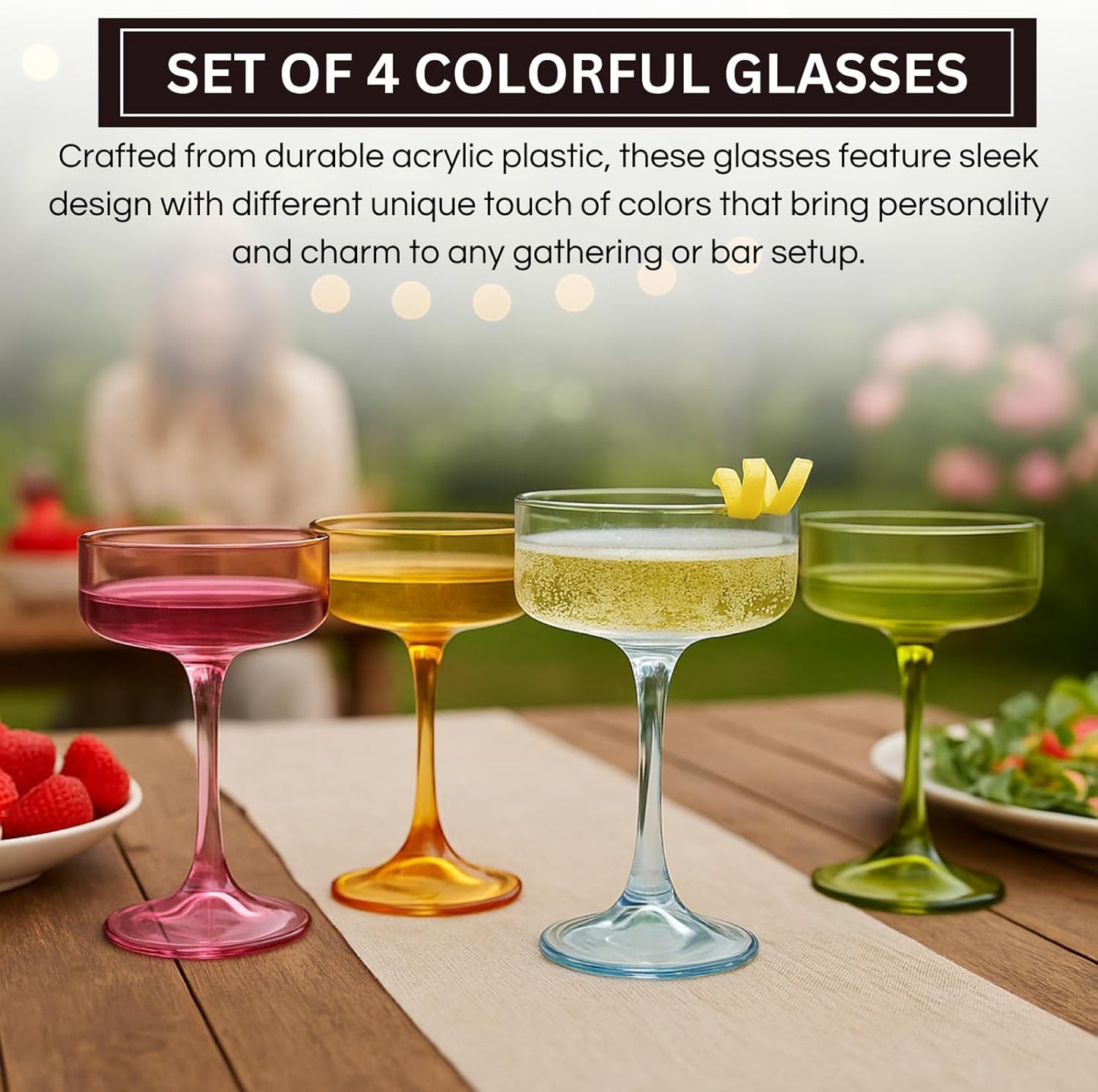 Khen Champagne Coupes Morgan Set Vibrant Stemware Drinkware for Parties - Set of 4 Multicolor - Marsh and Manor Collective