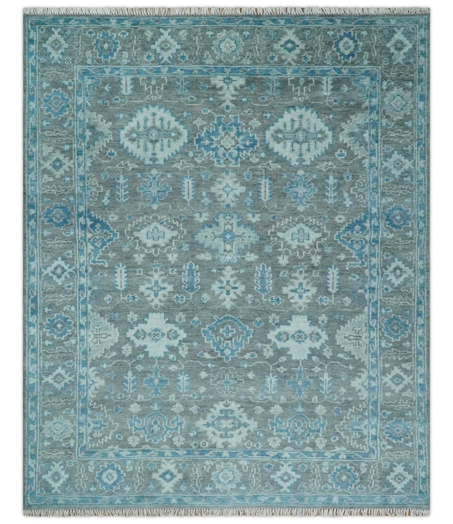 Made to order, Antique Gray and Blue Hand Knotted 8x10 Oushak Turkish Wool Area Rug - Marsh and Manor Collective
