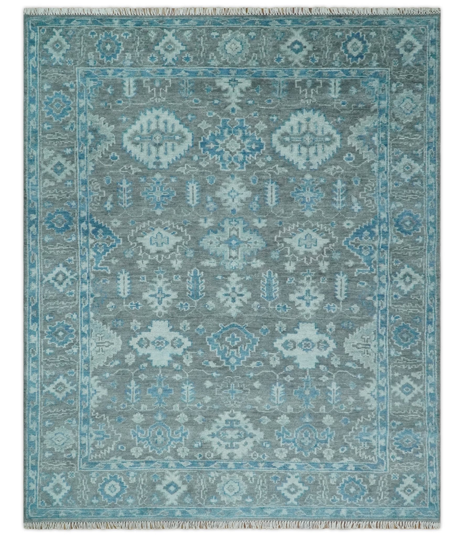 Made to order, Antique Gray and Blue Hand Knotted 8x10 Oushak Turkish Wool Area Rug - Marsh and Manor Collective