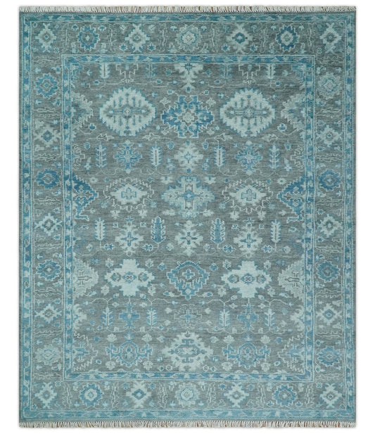 Made to order, Antique Gray and Blue Hand Knotted 8x10 Oushak Turkish Wool Area Rug - Marsh and Manor Collective