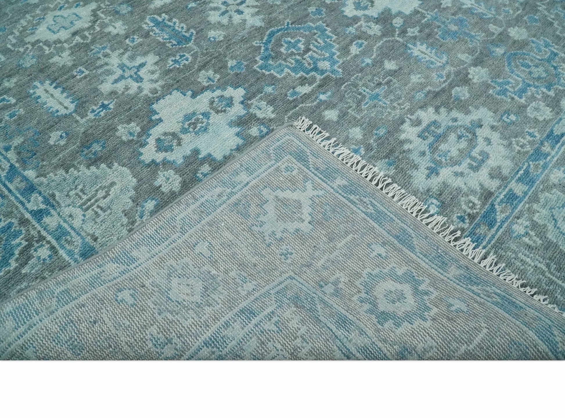 Made to order, Antique Gray and Blue Hand Knotted 8x10 Oushak Turkish Wool Area Rug - Marsh and Manor Collective