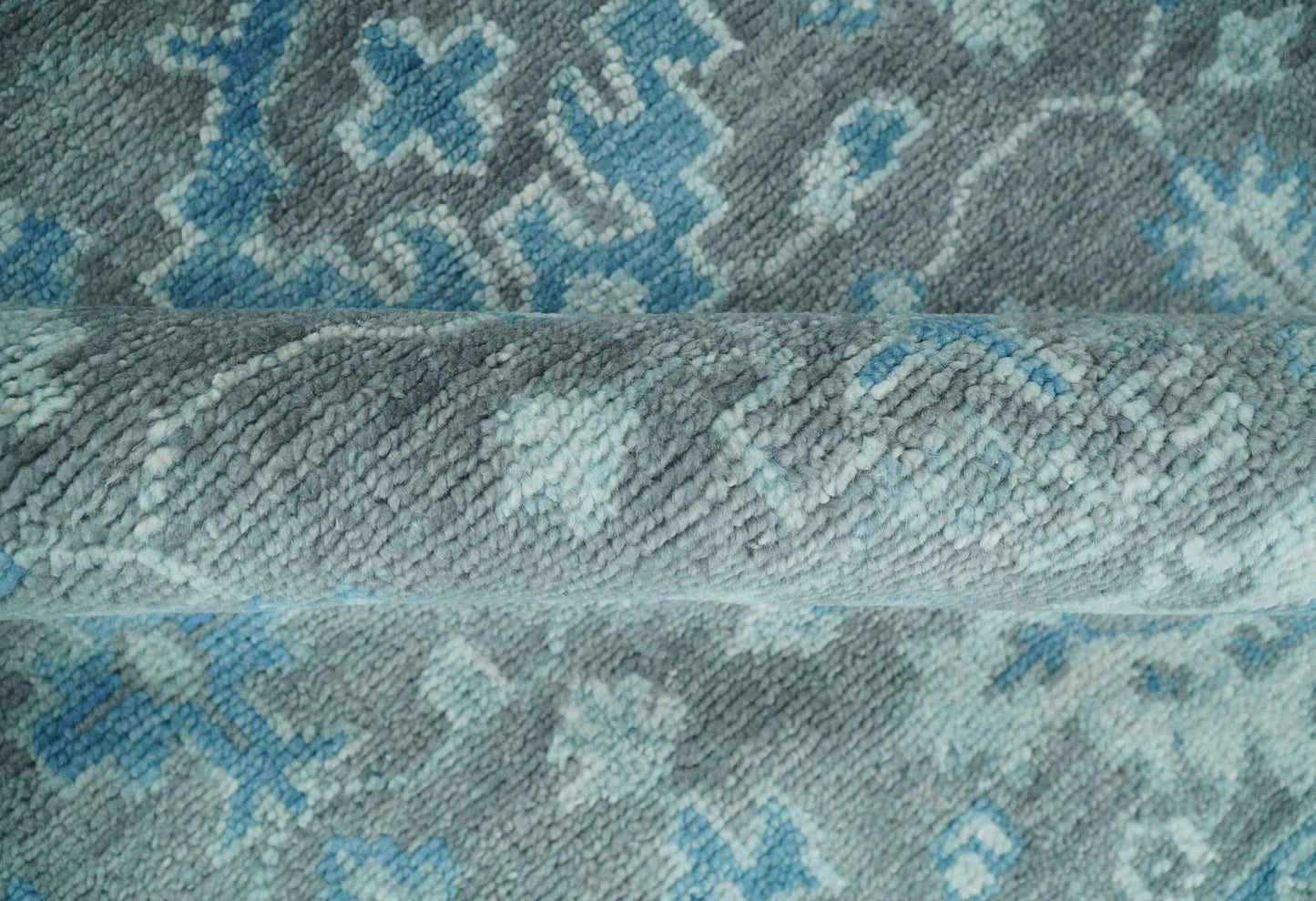 Made to order, Antique Gray and Blue Hand Knotted 8x10 Oushak Turkish Wool Area Rug - Marsh and Manor Collective