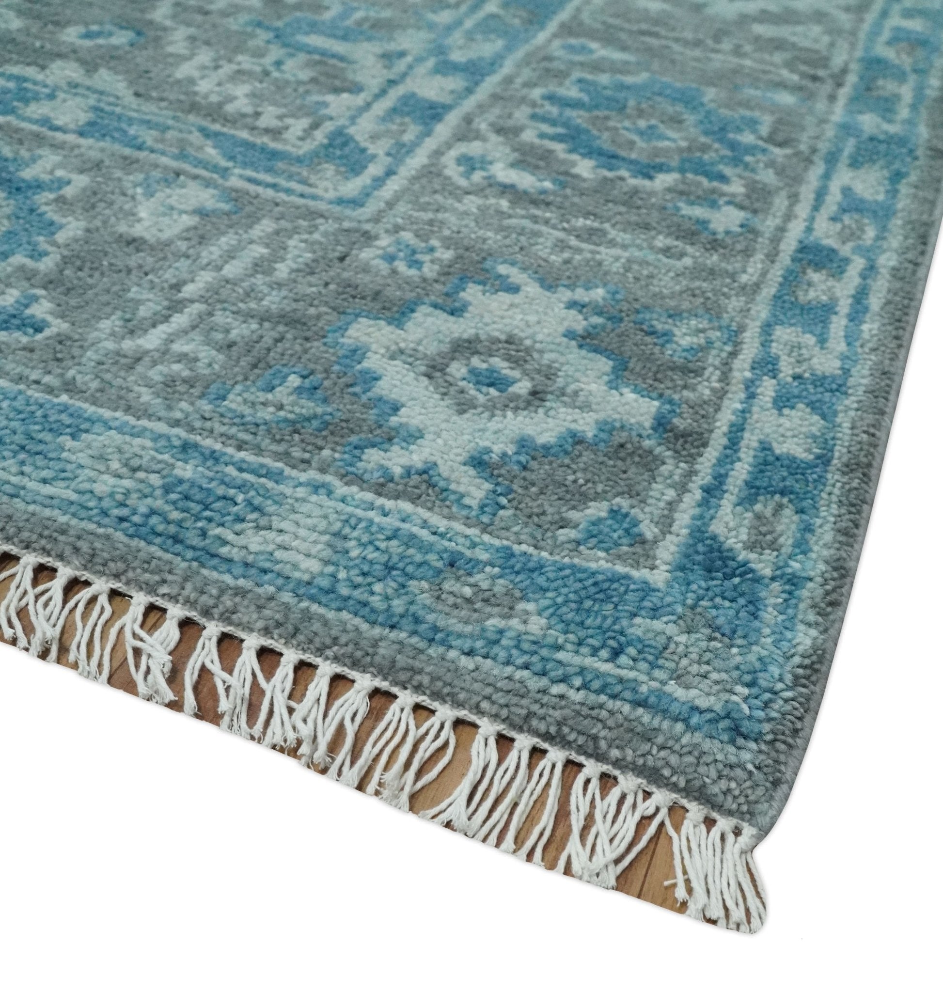 Made to order, Antique Gray and Blue Hand Knotted 8x10 Oushak Turkish Wool Area Rug - Marsh and Manor Collective
