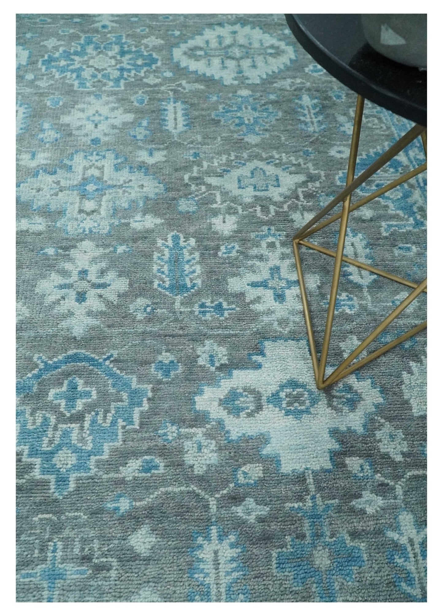 Made to order, Antique Gray and Blue Hand Knotted 8x10 Oushak Turkish Wool Area Rug - Marsh and Manor Collective