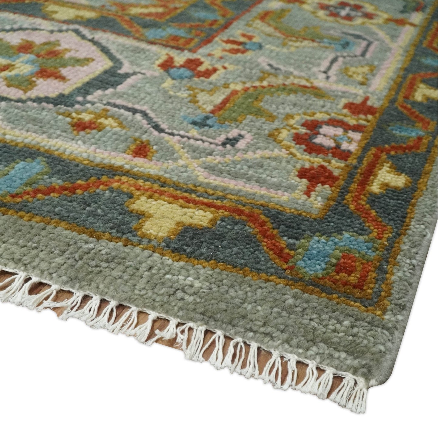 Made to order, Antique Moss All Wool Traditional Persian Silver, Rust and Green Hand knotted Oushak Area Rug | TRDCP718 - Marsh and Manor Collective