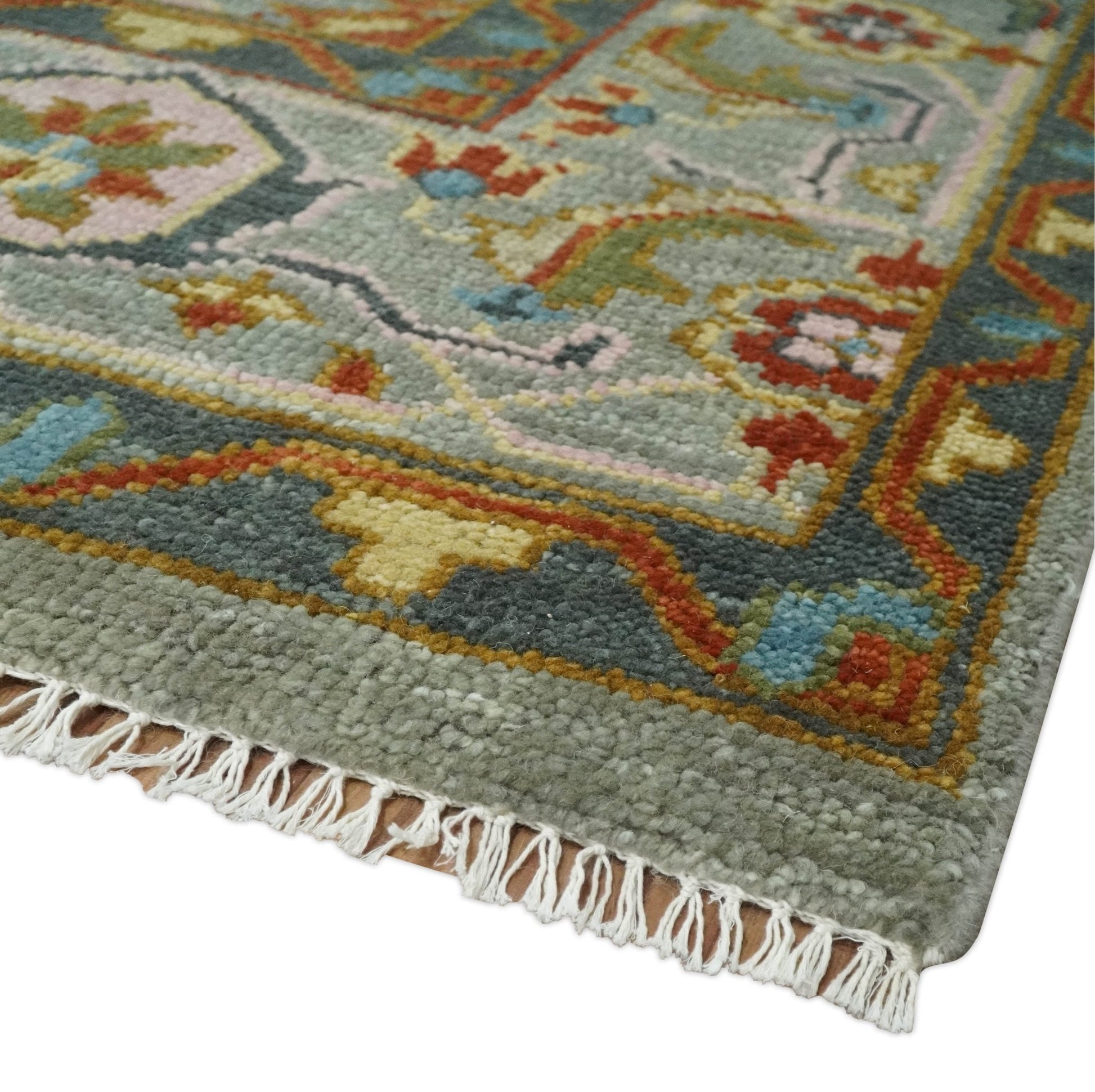 Made to order, Antique Moss All Wool Traditional Persian Silver, Rust and Green Hand knotted Oushak Area Rug | TRDCP718 - Marsh and Manor Collective